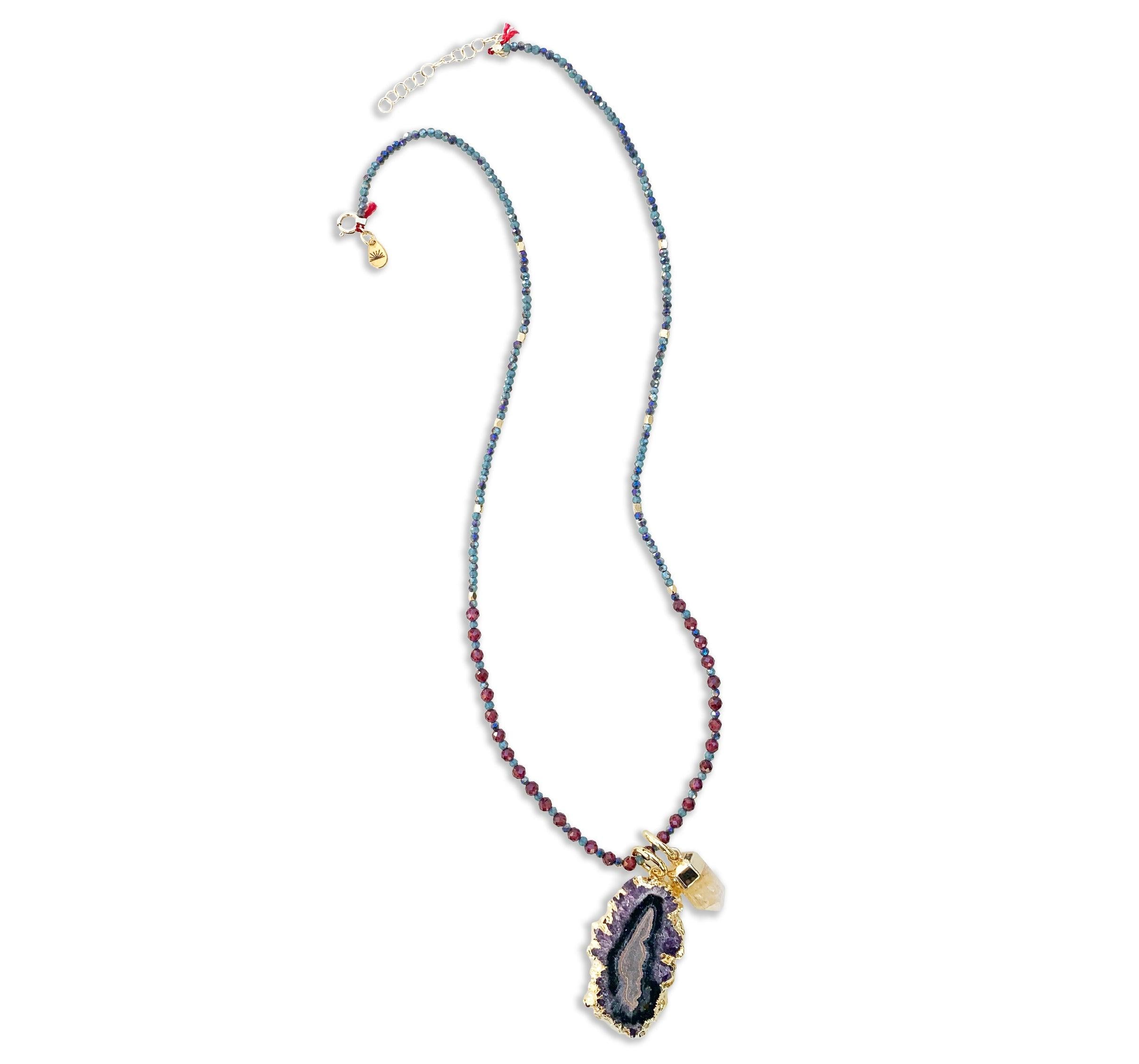 Garnet Crystal Gemstone Necklace/Triple Bead Bracelet - Confía Collective