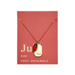 July Gold Ruby like Birthstone Necklace red card - Confía Collective