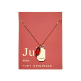 July Gold Ruby like Birthstone Necklace red card - Confía Collective