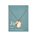 June pearl like Gold Birthstone Necklace on blue card - Confía Collective