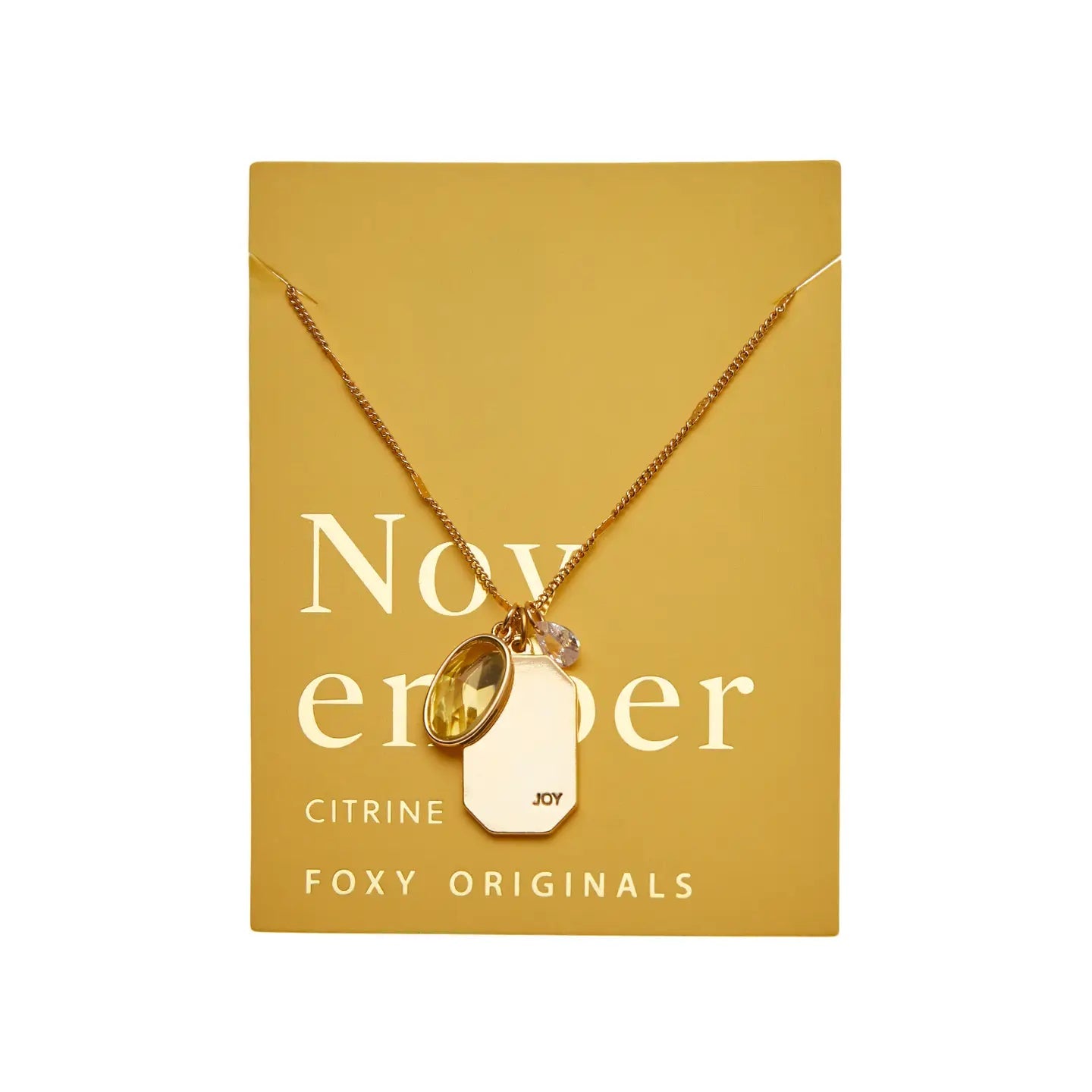 November Gold Birthstone Necklace on yellow card - Confía Collective
