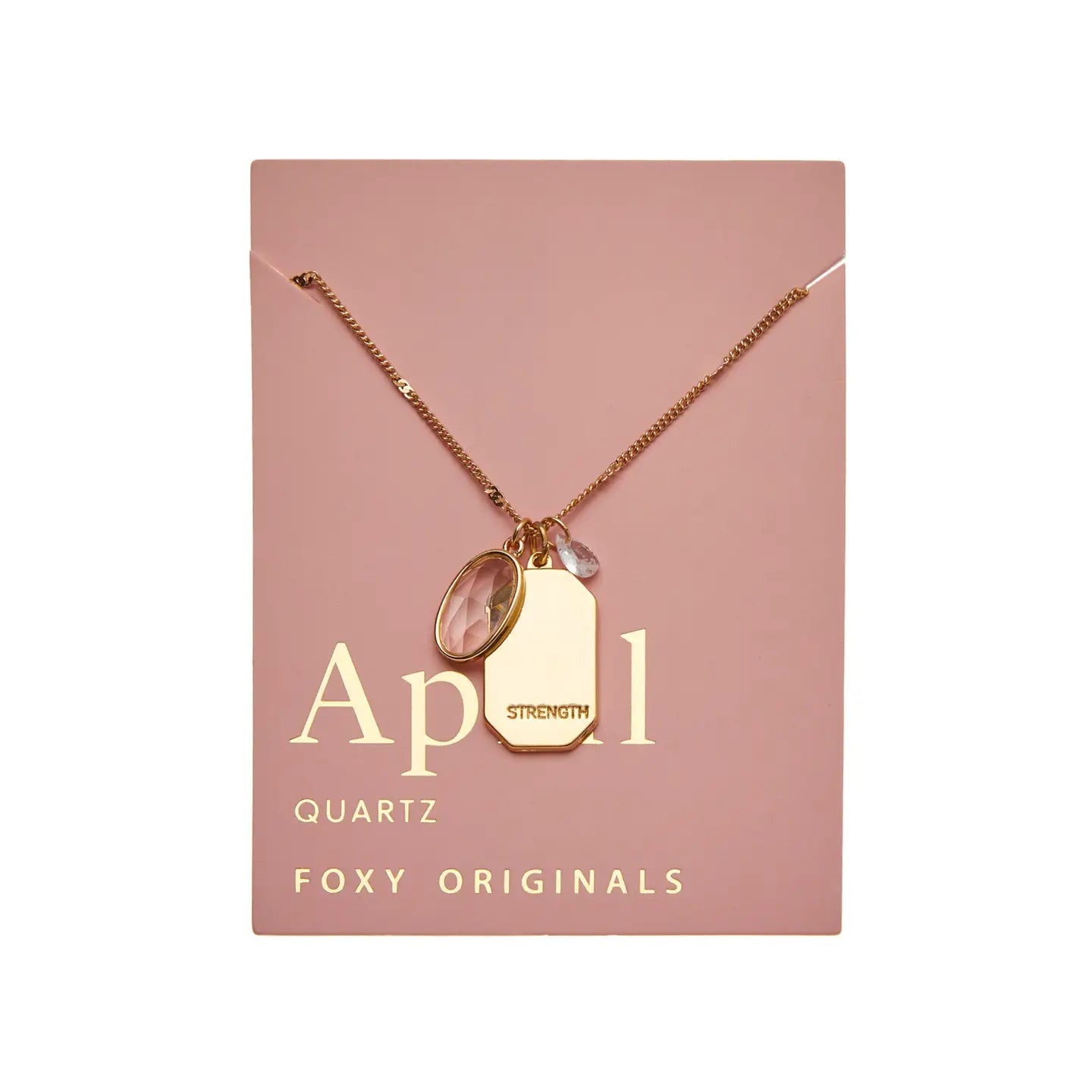 April Gold Birthstone Necklace on pink card - Confía Collective