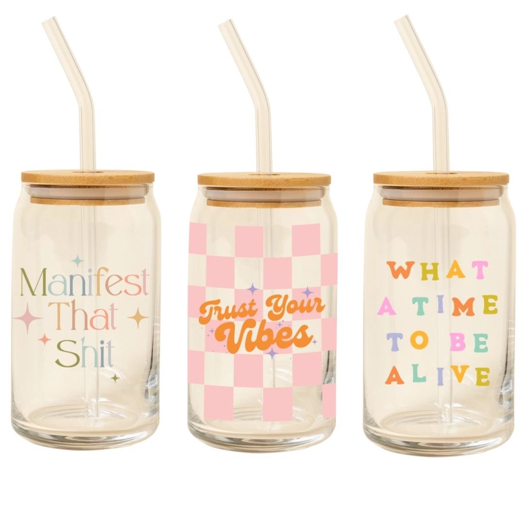 Good Vibes Glasses with Lid and Straw - Confía Collective