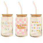 Good Vibes Glasses with Lid and Straw - Confía Collective
