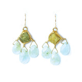 Green Garnet and Aquamarine Wind Catcher Earrings - Confía Collective
