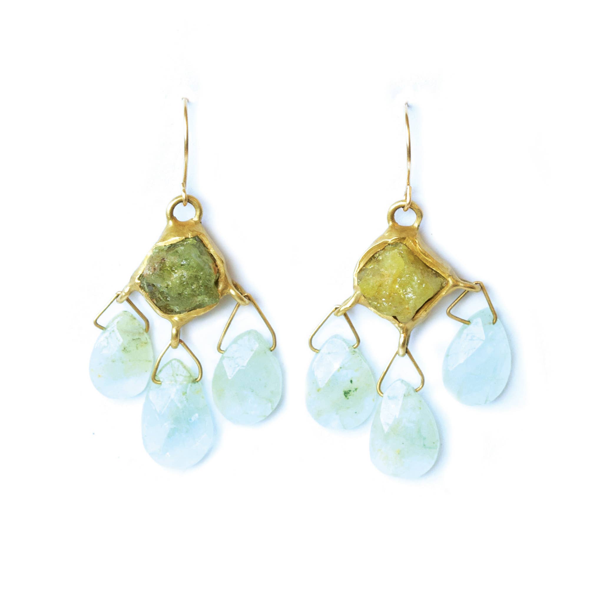 Green Garnet and Aquamarine Wind Catcher Earrings - Confía Collective