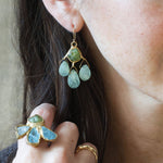 Green Garnet and Aquamarine Wind Catcher Earrings - Confía Collective