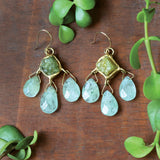 Green Garnet and Aquamarine Wind Catcher Earrings - Confía Collective