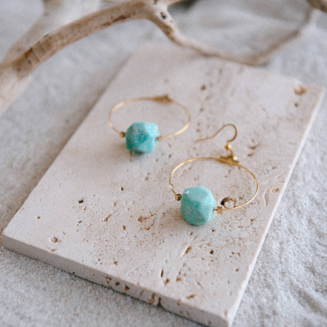 Larimar Turquoise Gold Plated Hoop Earring - Confía Collective