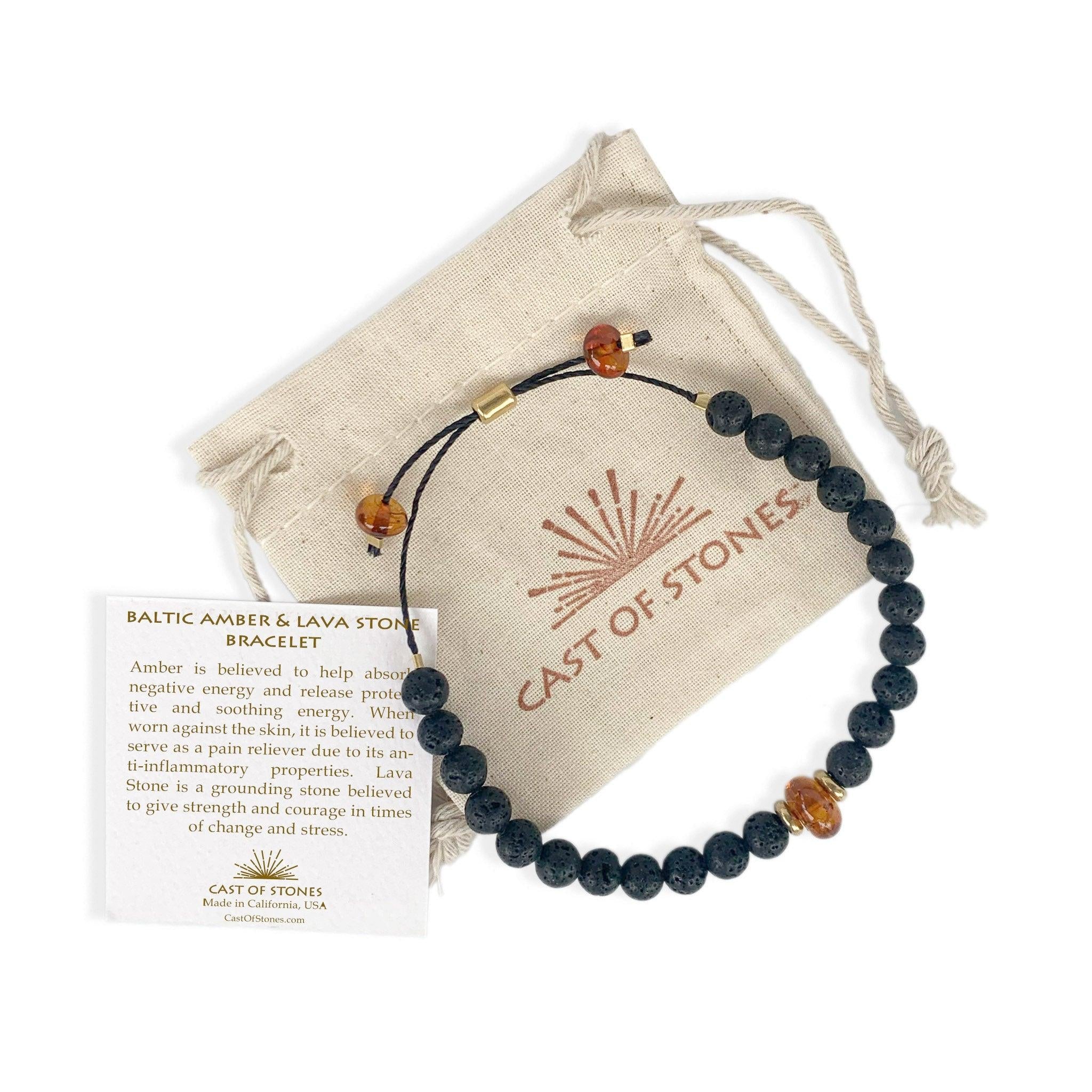 Men's Baltic Amber and Lava Stone Adjustable Bracelet - Confía Collective