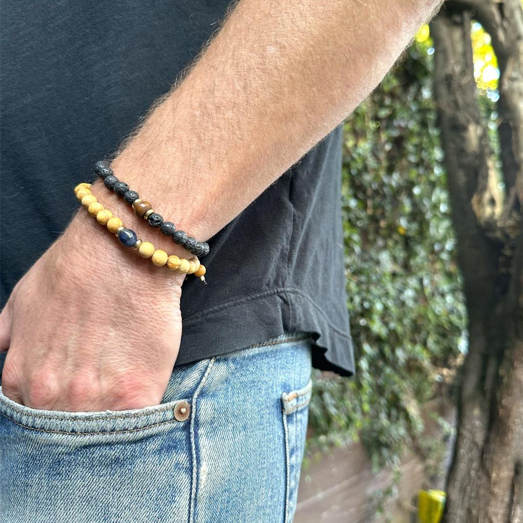 Men's Baltic Amber and Lava Stone Adjustable Bracelet - Confía Collective