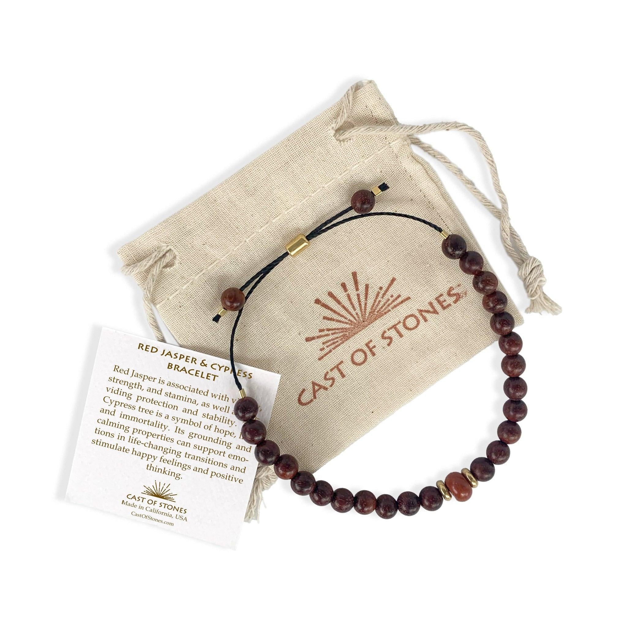 Men's Red Jasper and Cypress Adjustable Bracelet - Confía Collective