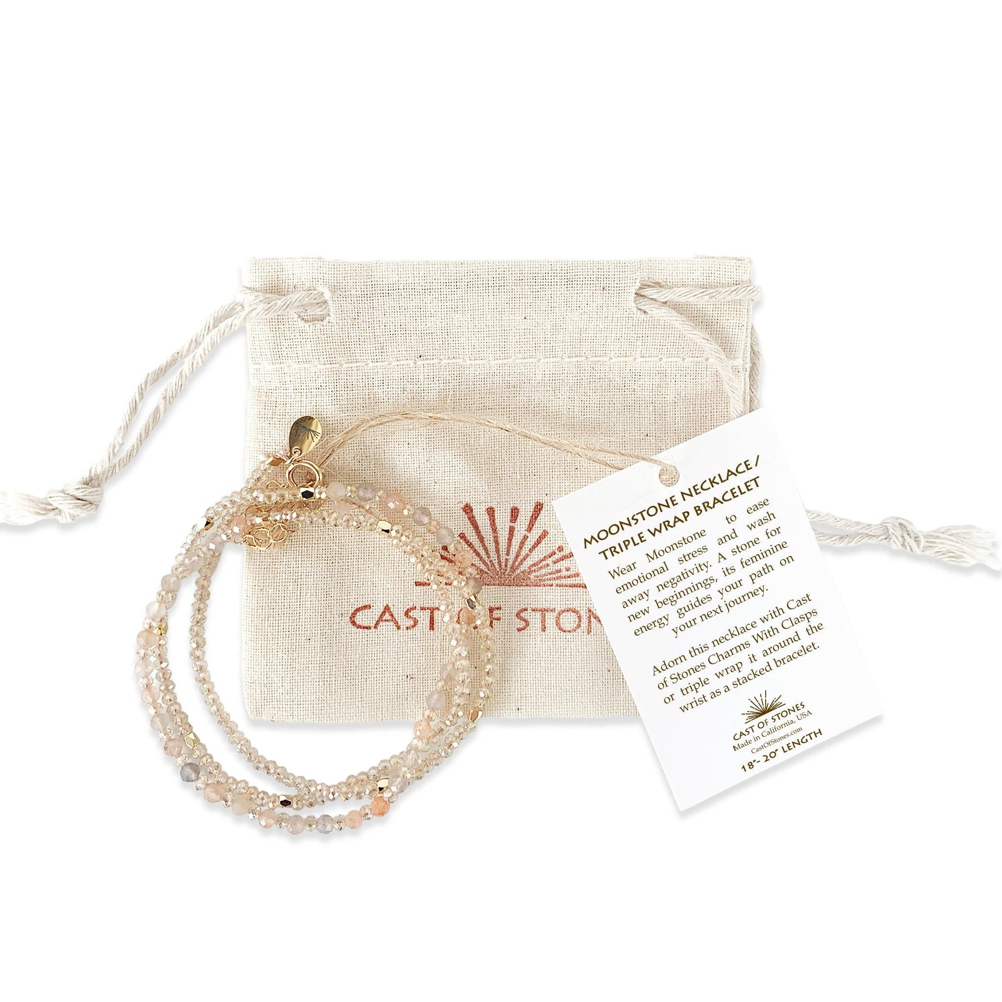 Moonstone Crystal Gemstone Necklace/Triple Bead Bracelet - Confía Collective