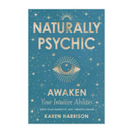 The cover of the book 'Naturally Psychic' features a title and author name, Karen Harrison, with a background of stars and an eye graphic.