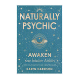 The cover of the book 'Naturally Psychic' features a title and author name, Karen Harrison, with a background of stars and an eye graphic.