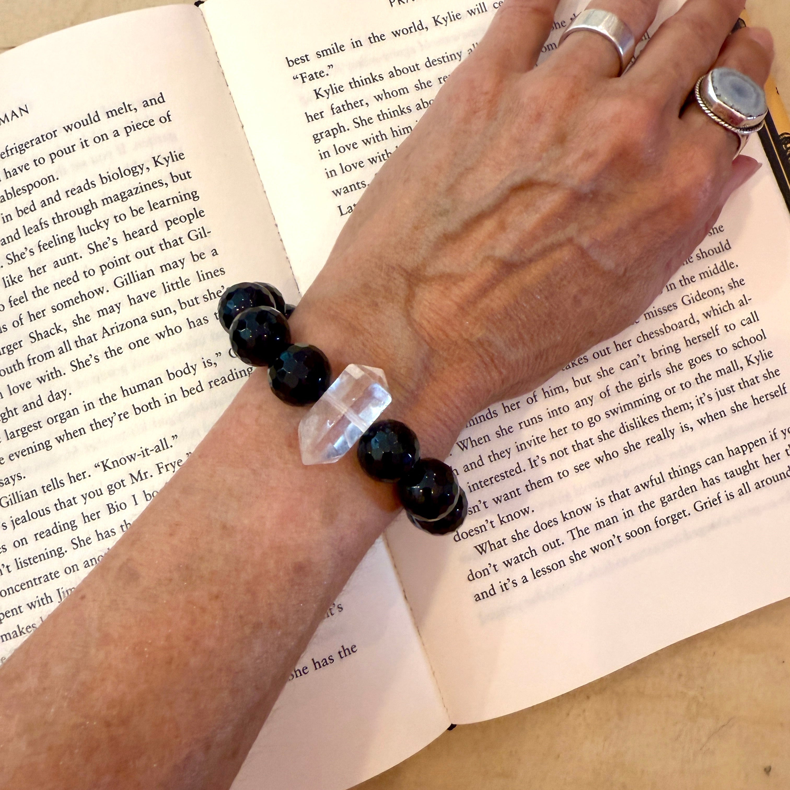 Onyx + Clear Quartz Big Bauble Bracelet - Confía Collective