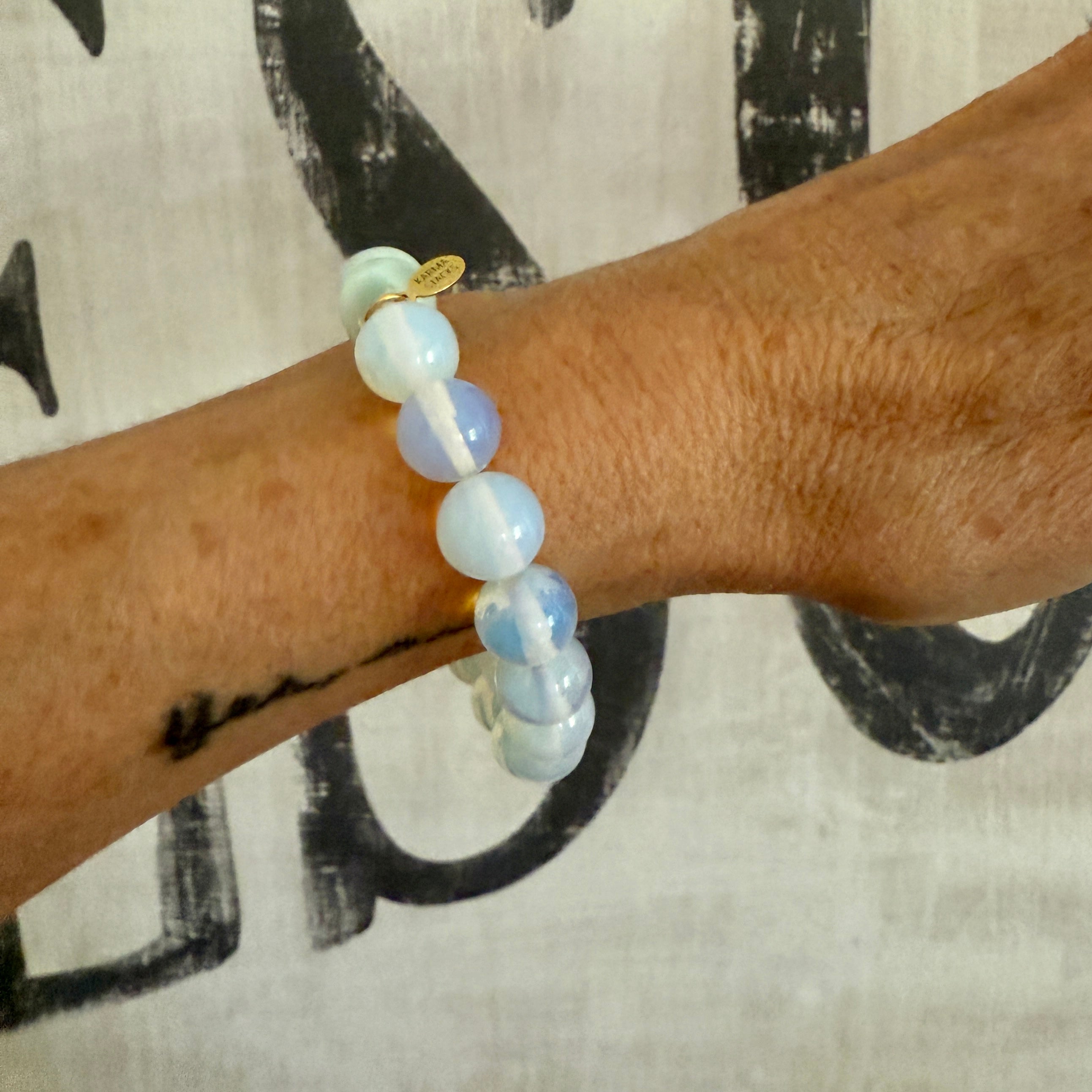 Opalite + Green Moonstone Karma Double Bead Bracelet - Confía Collective