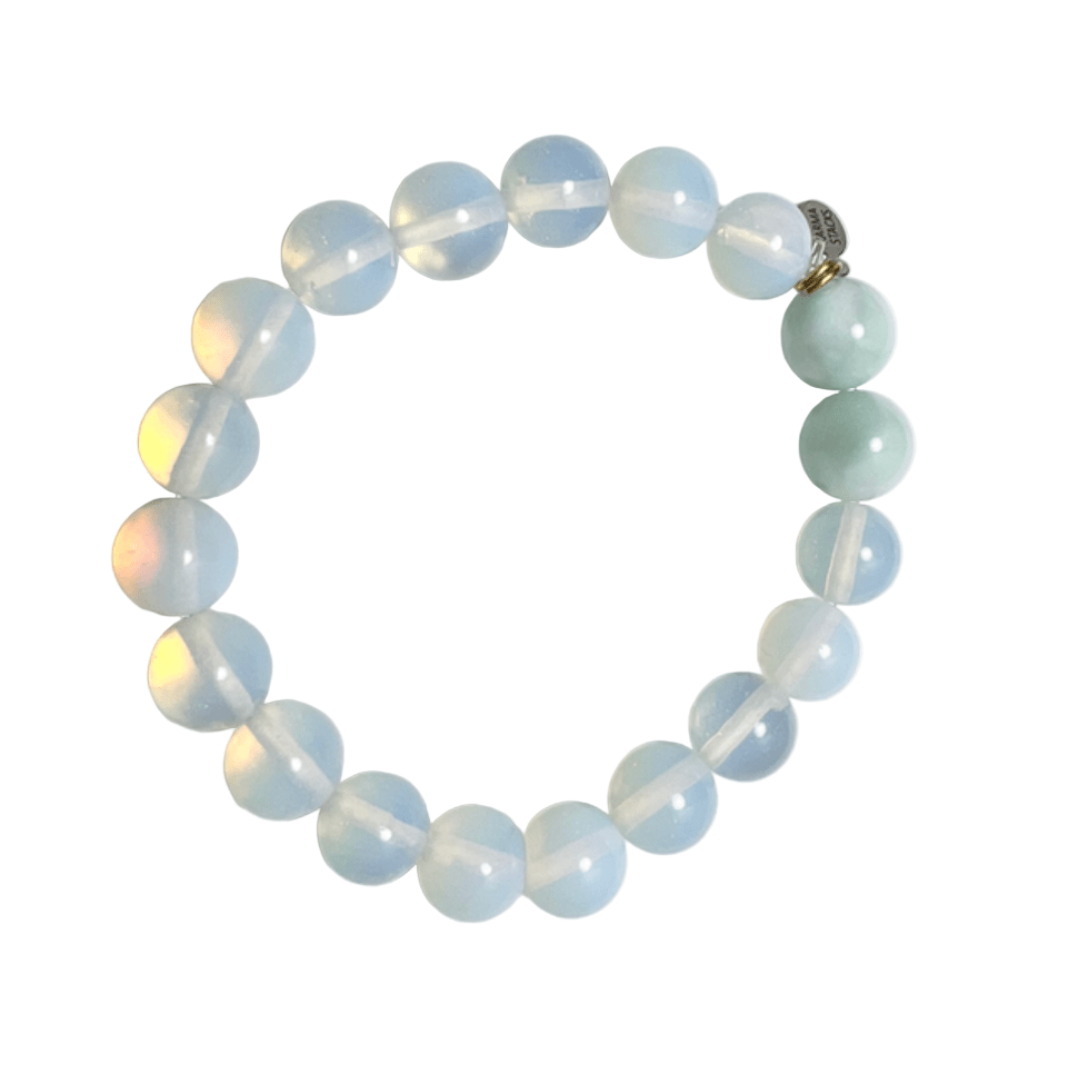 Opalite + Green Moonstone Karma Double Bead Bracelet - Confía Collective