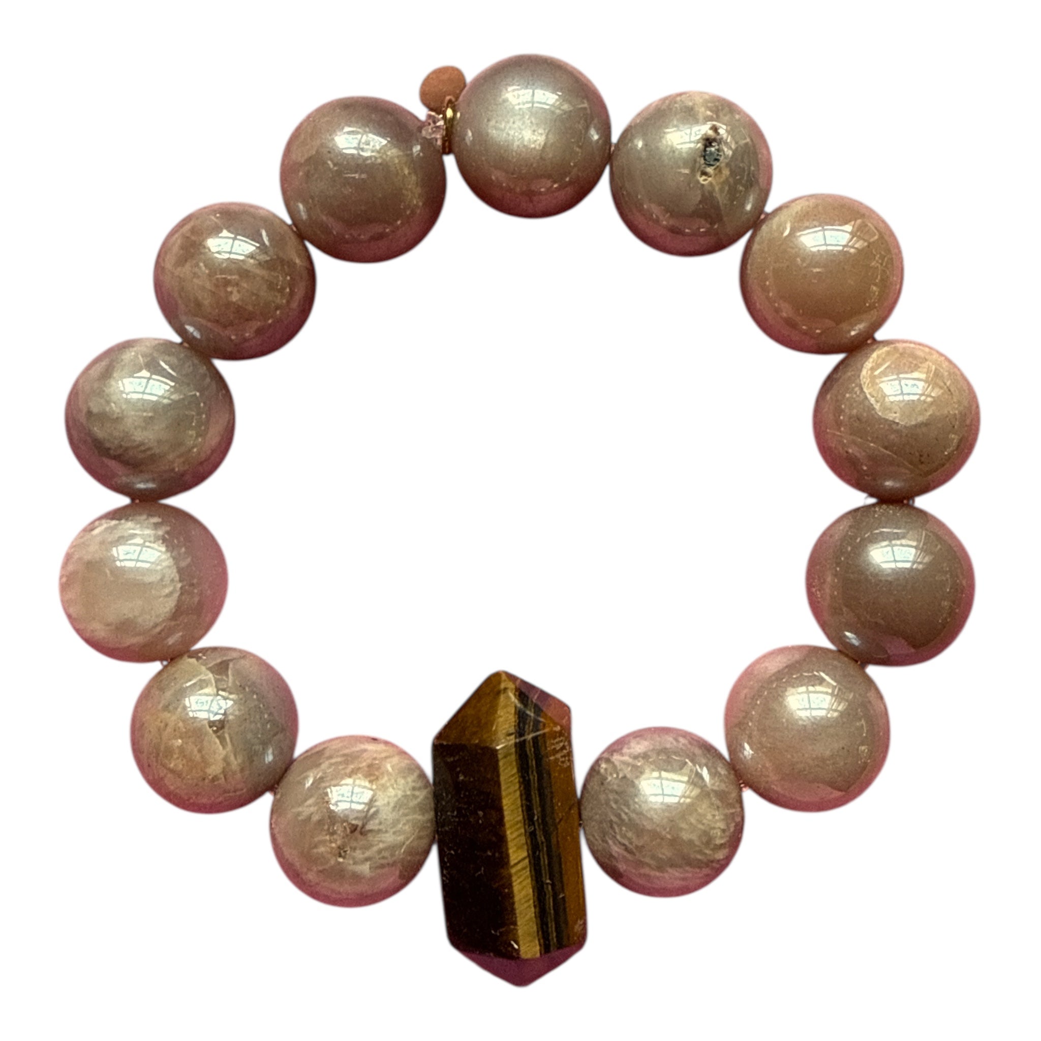 Peach Moonstone + Tiger Eye Big Bauble Bracelet - Confía Collective