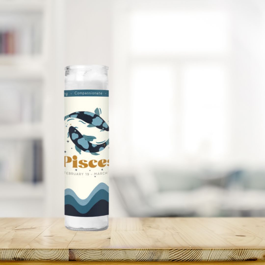 Pisces Zodiac Prayer Candle - Confía Collective