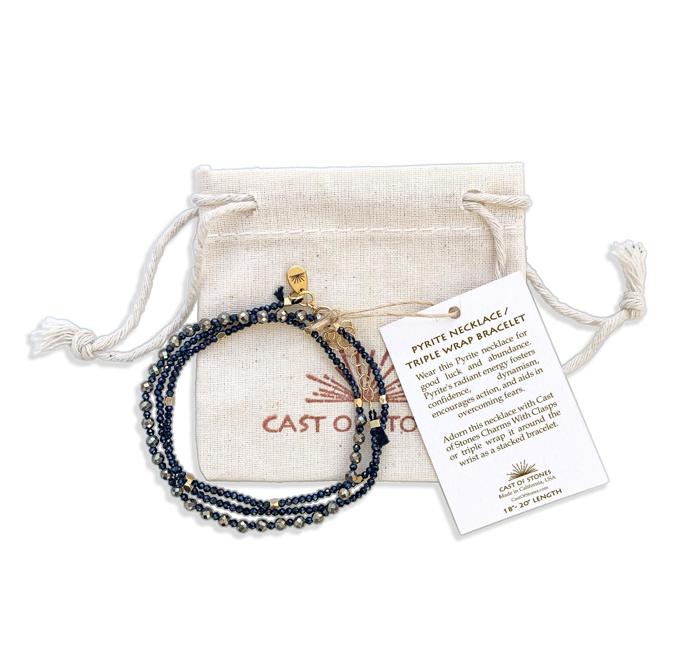 Pyrite Crystal Gemstone Necklace/Triple Bead Bracelet - Confía Collective