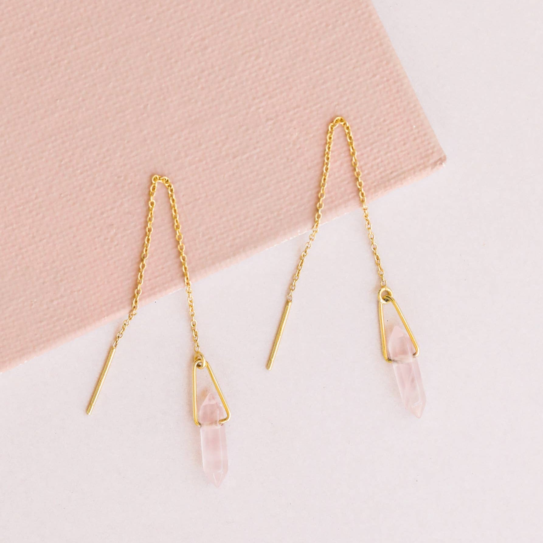 Rose Quartz Threader Earrings - Confía Collective