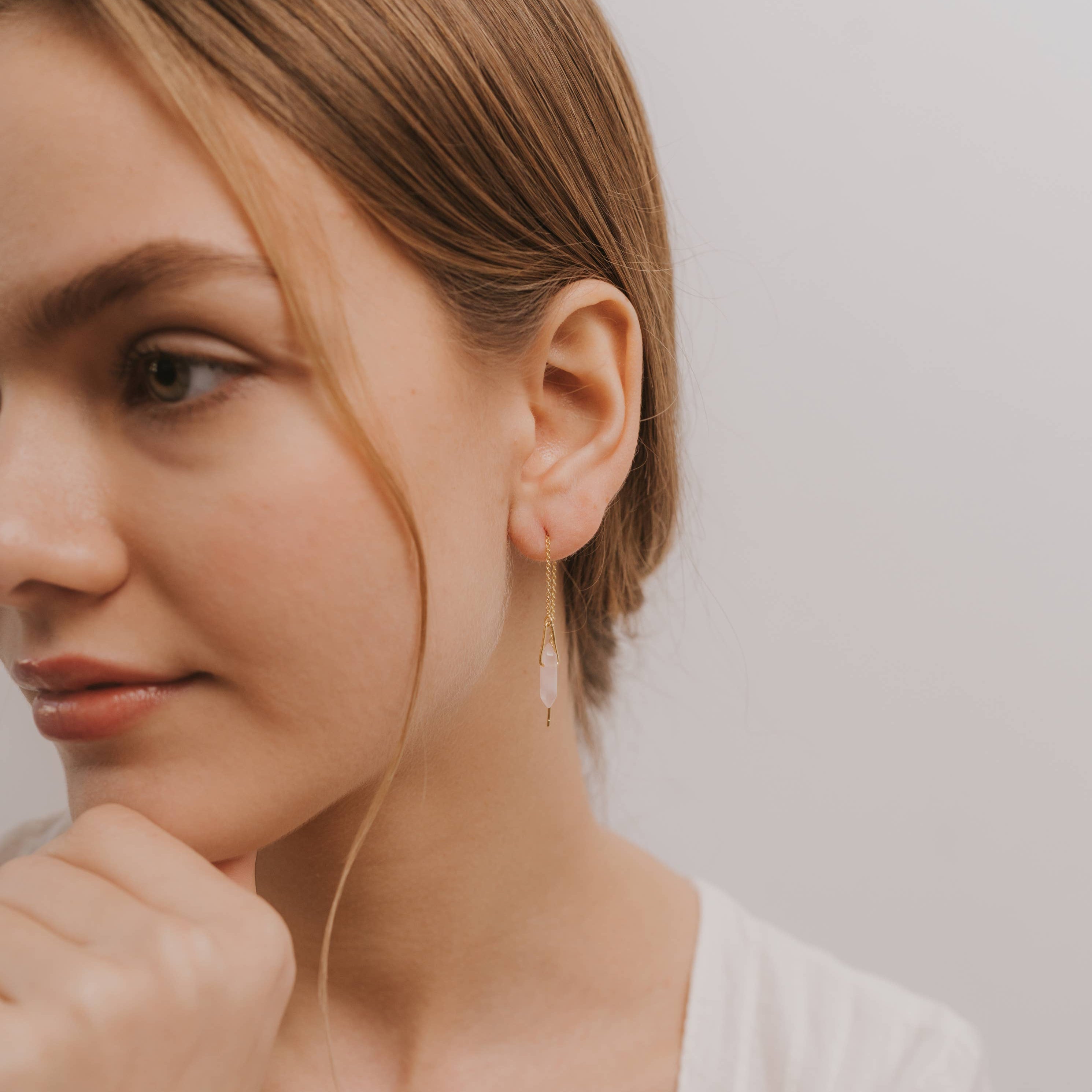 Rose Quartz Threader Earrings - Confía Collective