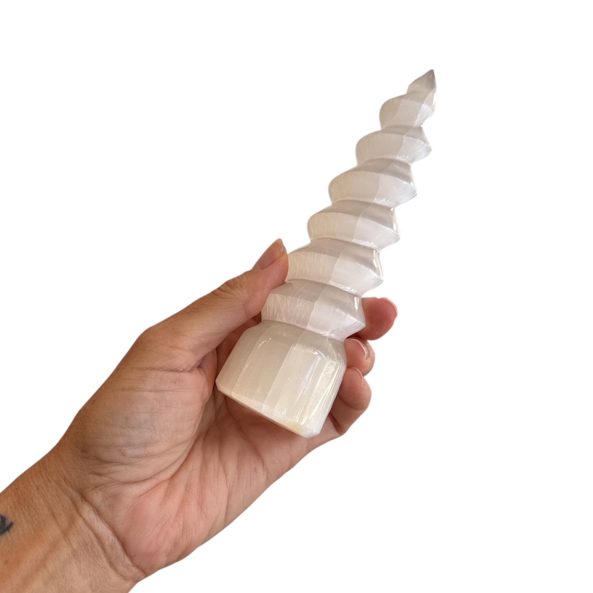 Selenite Spiral Unicorn Horn - Confía Collective