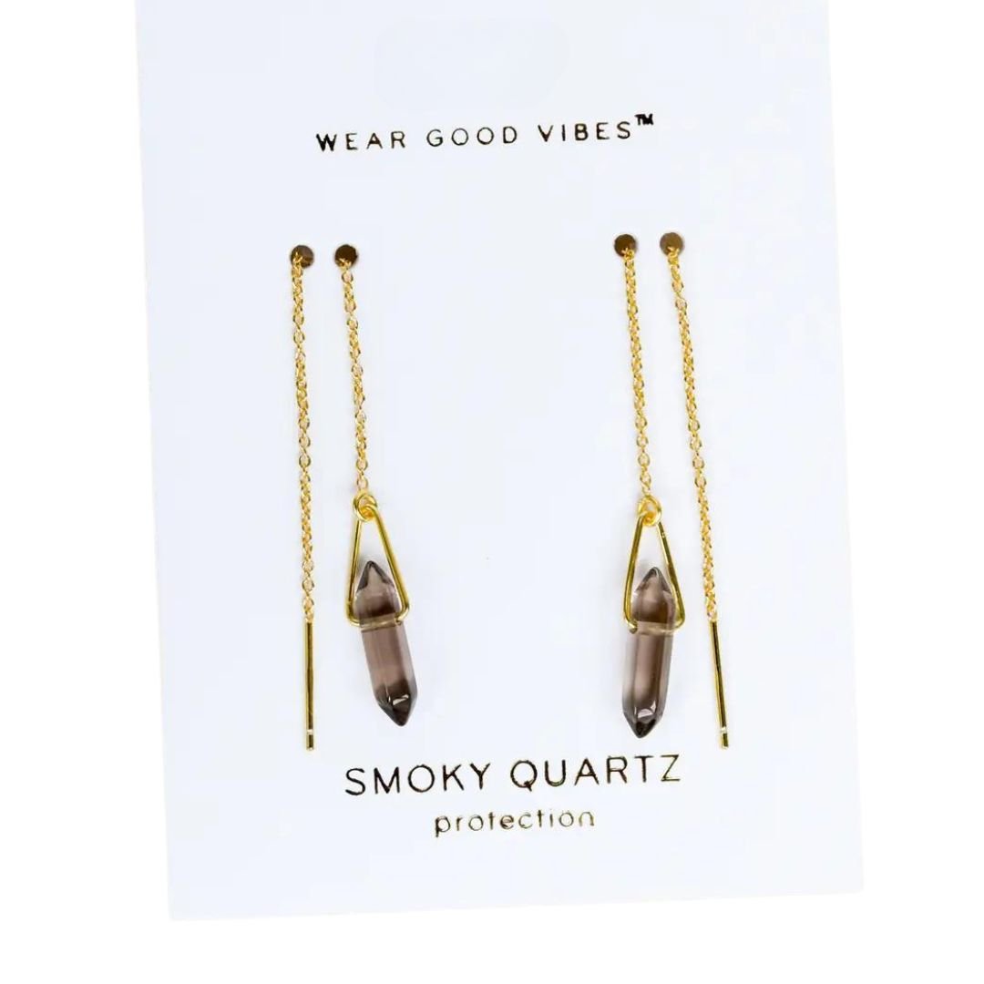 Smoky Quartz Crystal Threader Earrings - Confía Collective