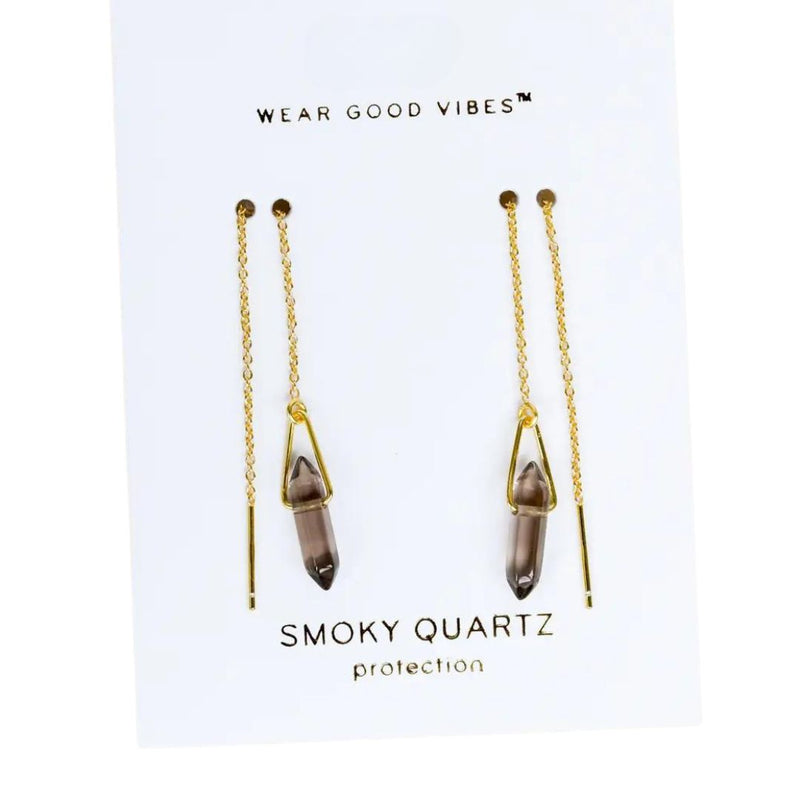 Smoky Quartz Crystal Threader Earrings