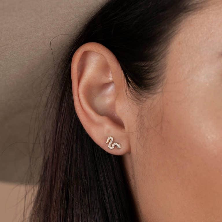 Snake Pave Stud Gold Earrings - Confía Collective