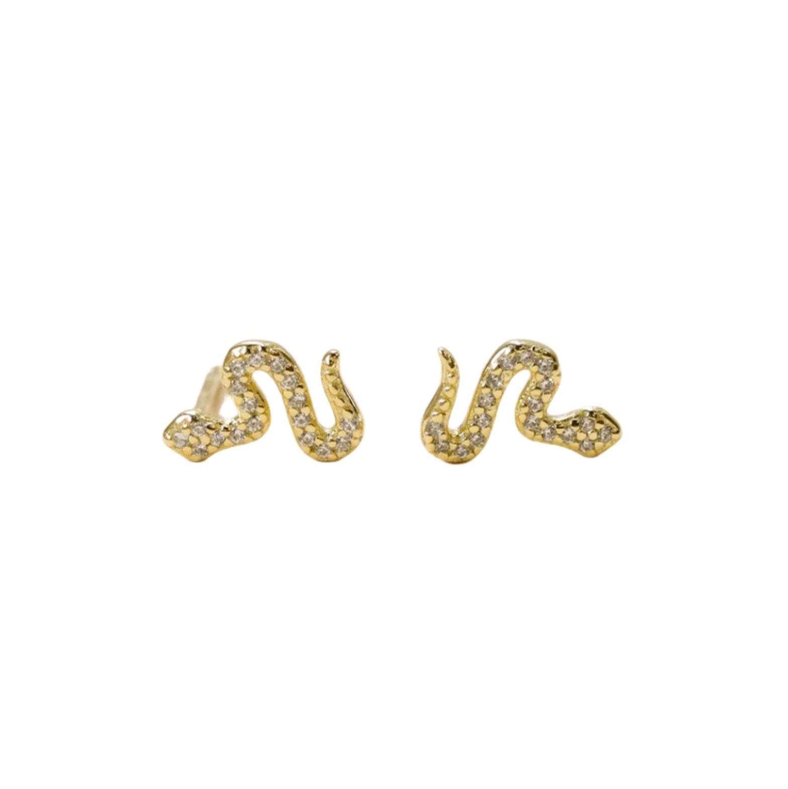 Snake Pave Stud Gold Earrings - Confía Collective