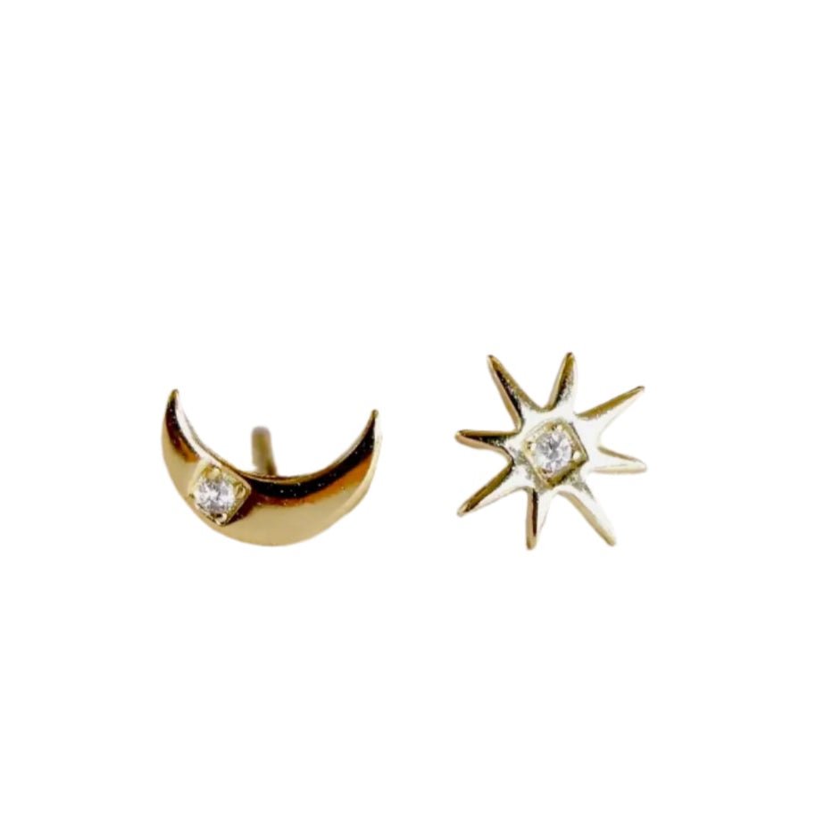 Sun & Moon Gold Stud Earrings - Confía Collective