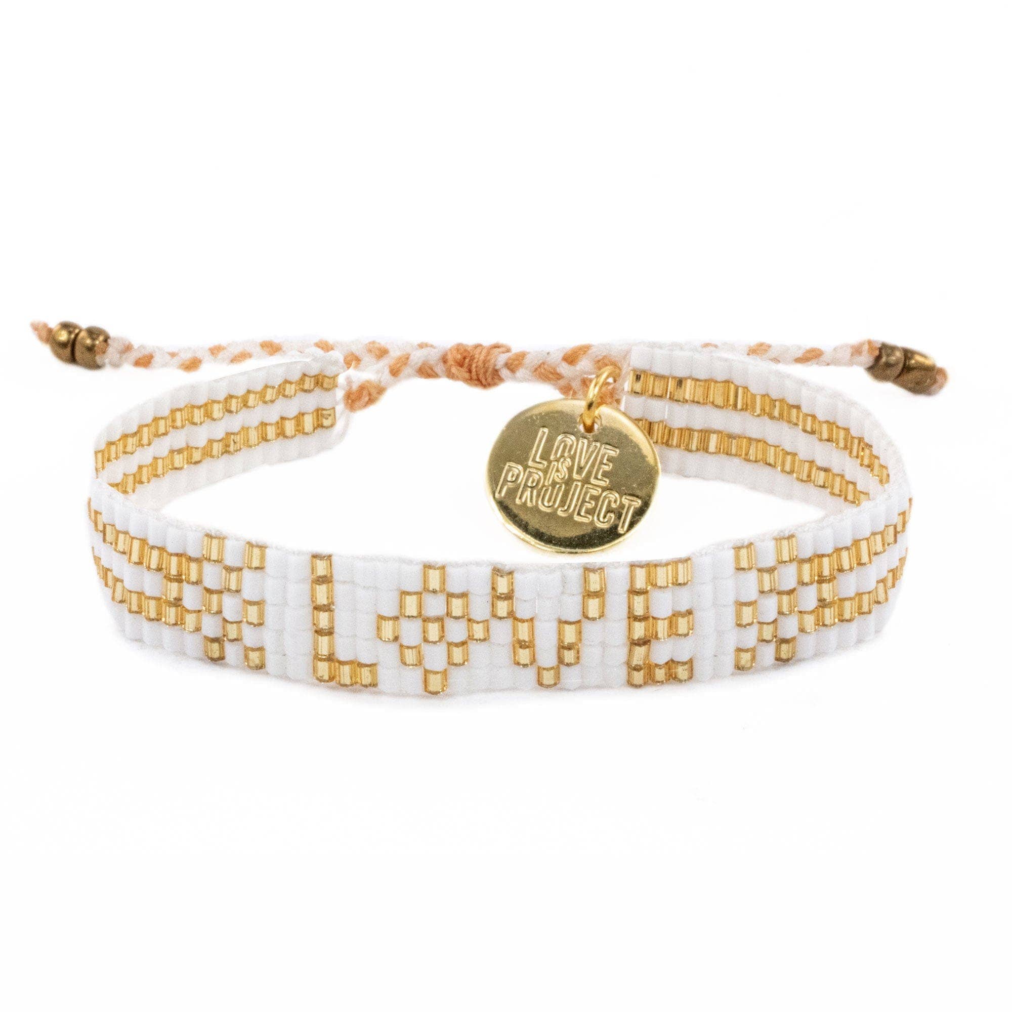 White + Gold Seed Bead LOVE Bracelet - Confía Collective