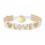 White & Gold Seed Bead LOVE with Hearts Bracelet - Confía Collective