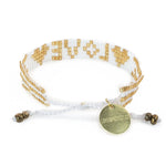 White & Gold Seed Bead LOVE with Hearts Bracelet - Confía Collective