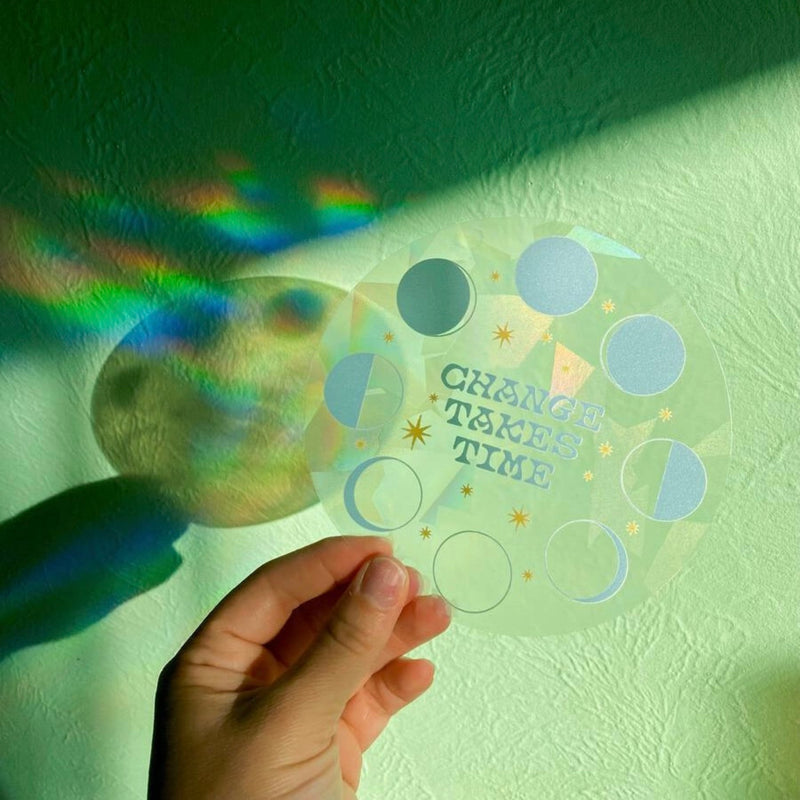 Welcome the sunshine with a Change Takes Time suncatcher sticker! 