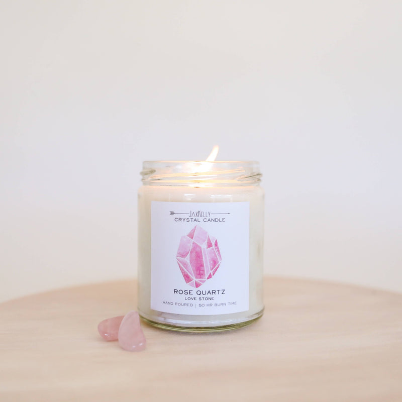 rose quartz crystal candle