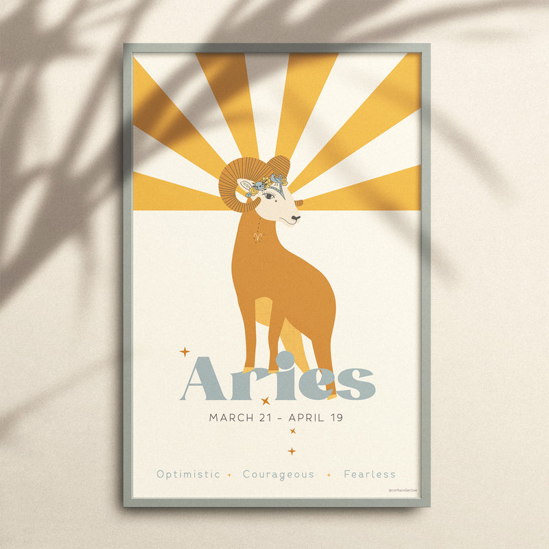 Celebrate all that fiery Aries is: optimistic, courageous, and fearless.  Our high quality custom zodiac poster, created just for Confia Collective, makes a thoughtful gift.