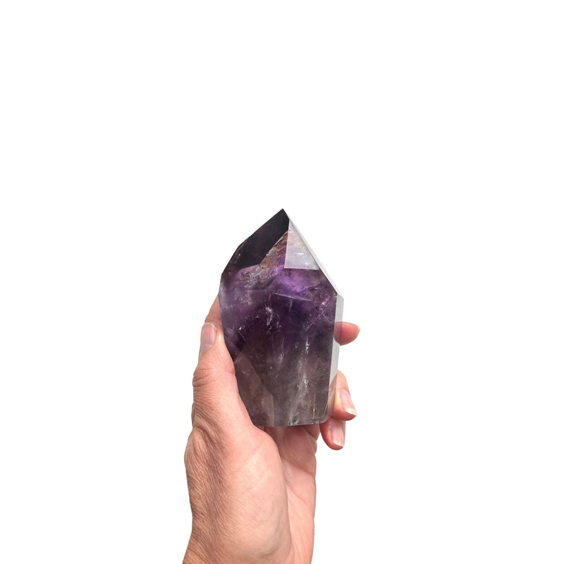 Invite in a peaceful state of being with this high quality polished amethyst tower.