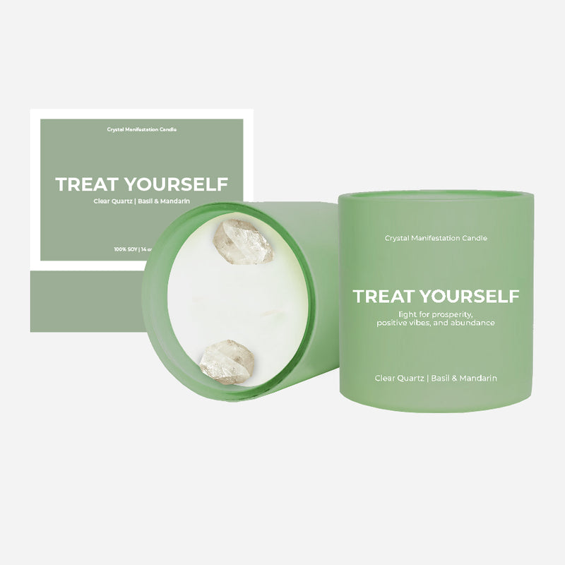 "Treat Yourself" Clear Quartz Crystal Manifestation Candle