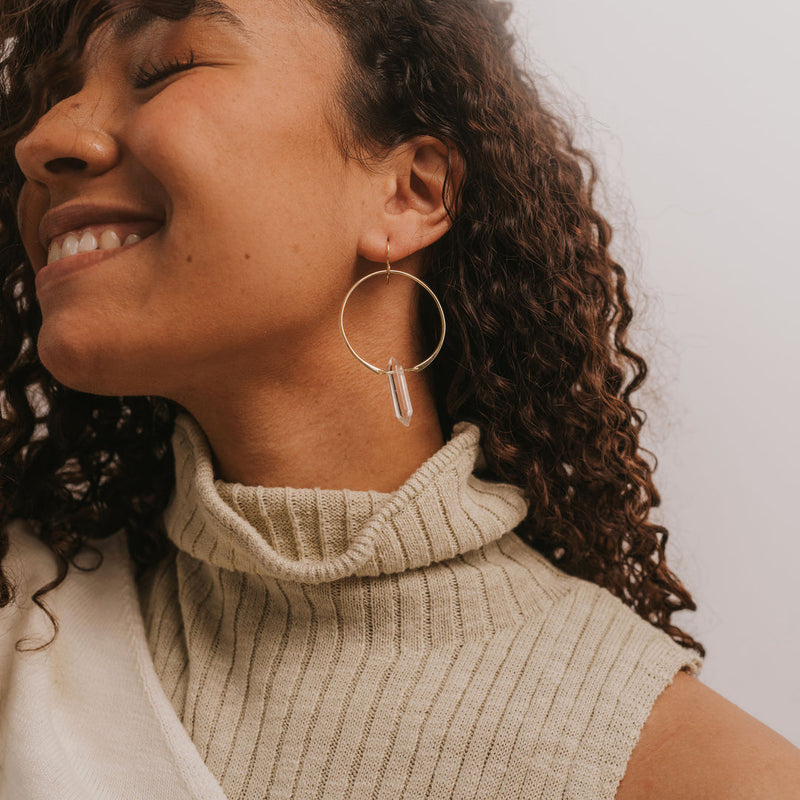 Hoop Earrings with Double Pointed Crystals