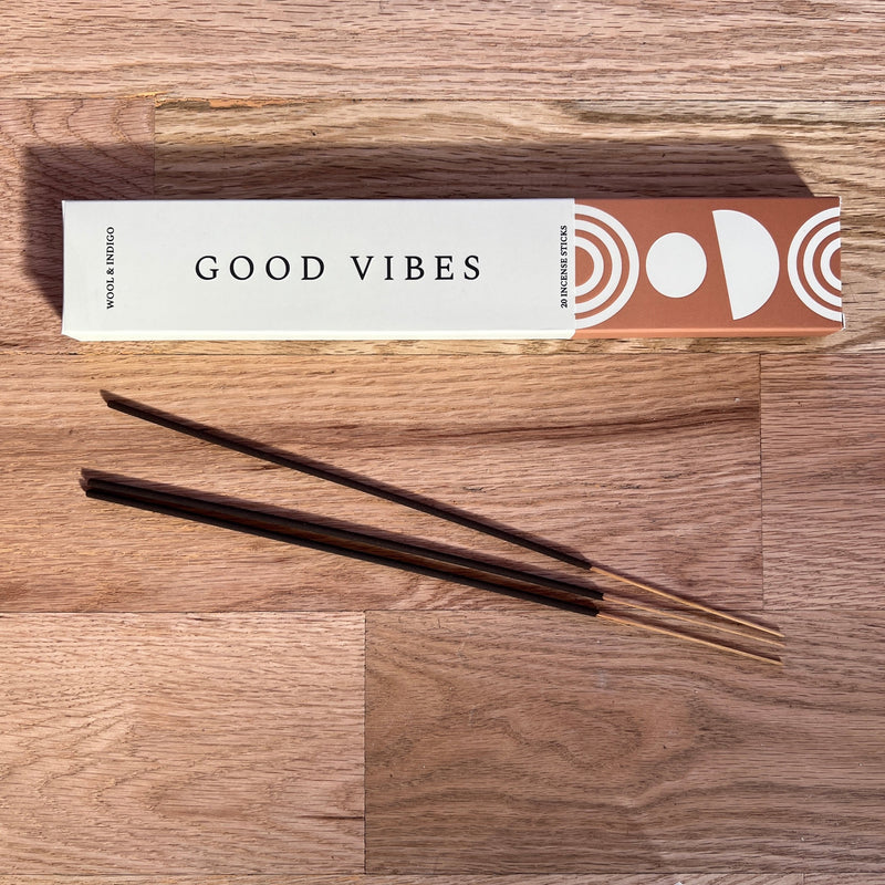Good vibes incense for purifying with scents of palo Santo, white sage, and citrus.