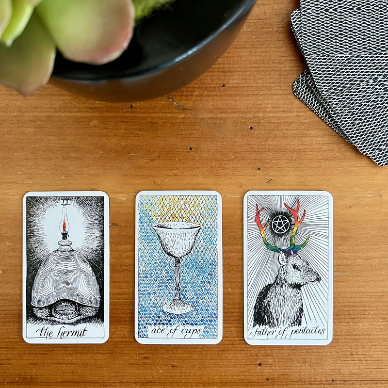 Each of the miniature 78 cards in The Wild Unknown Pocket Tarot Deck & Guidebook is a work of art that explores the mysteries of the natural world and the animal kingdom. 