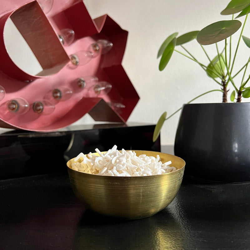 Gold brass bowl perfect for holding crystals or keepsakes.  Imported from Marrakech, Morocco