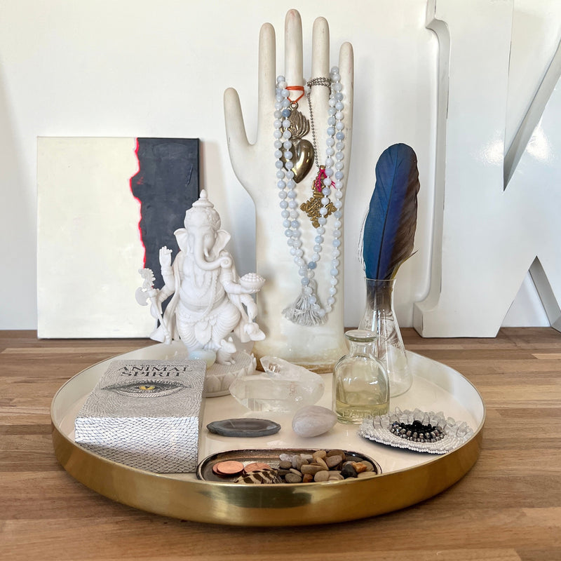 Vintage glove molds stand perfectly on your altar or dresser. Vintage style gloved hands will hold your mala necklaces and collectibles in a whimsical and unique manner. 
