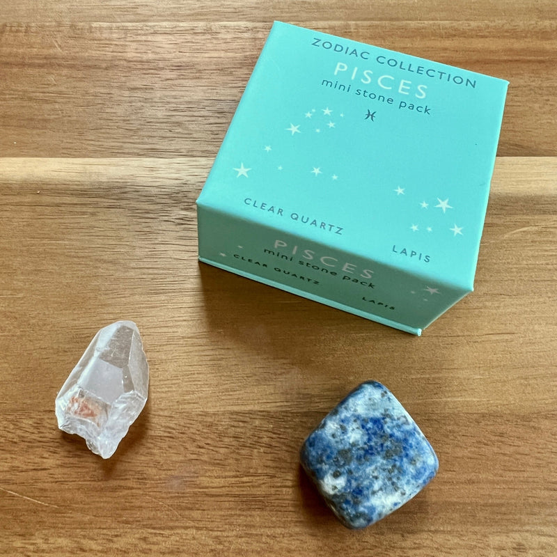 The stones in this Pisces mini stone pack - clear quartz and lapis - have been curated to support the attributes of compassionate Pisces. 
