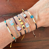 Triple Moon Beaded Gemstone Adjustable Bracelet