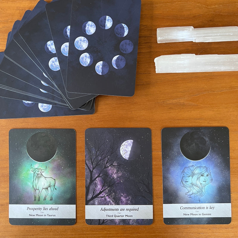 The Moonology Oracle Card Deck and Guidebook has 44 lunar cards 