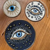 Embroidered Navy Lucky Eye Disc Ornament